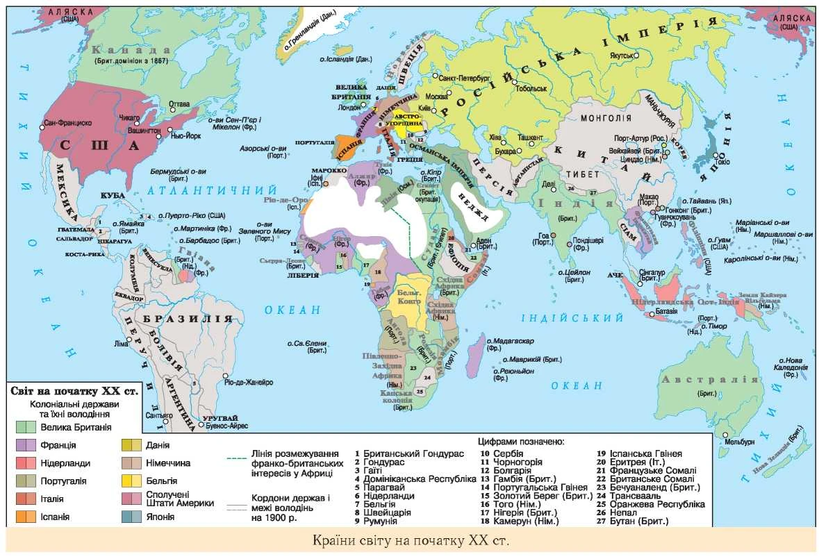 Карта: країни світу на початку XX століття